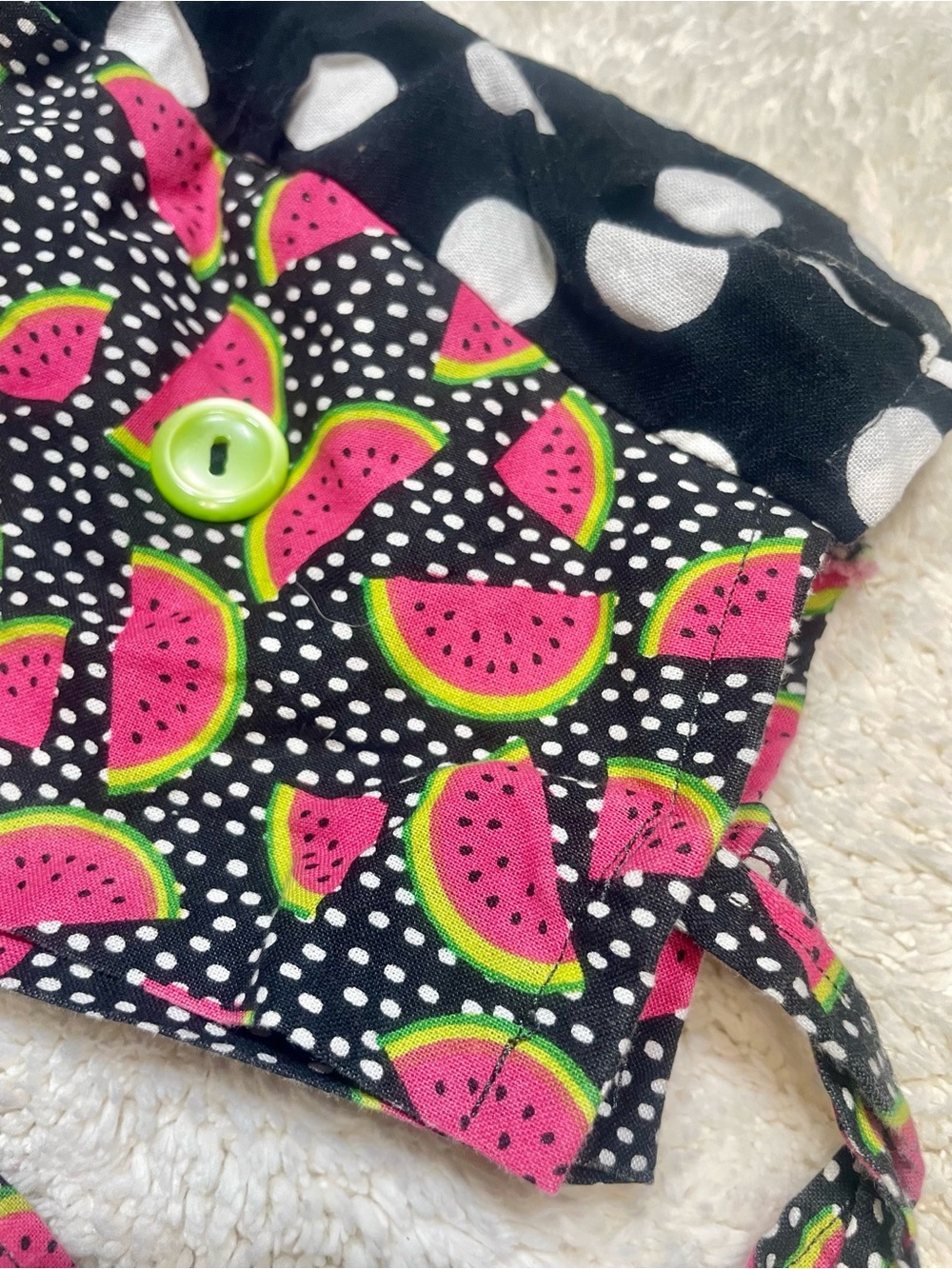 Set of 2 Surgical Scrub Caps | Watermelon Print with Buttons & Solid Wine Red
